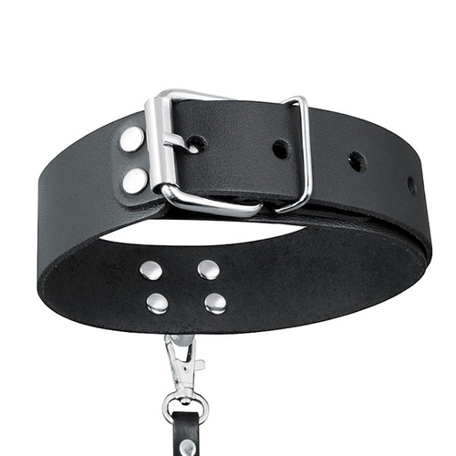 Черный кожаный ошейник с ремешком Bior Toys Notabu Real Leather NTB-80705