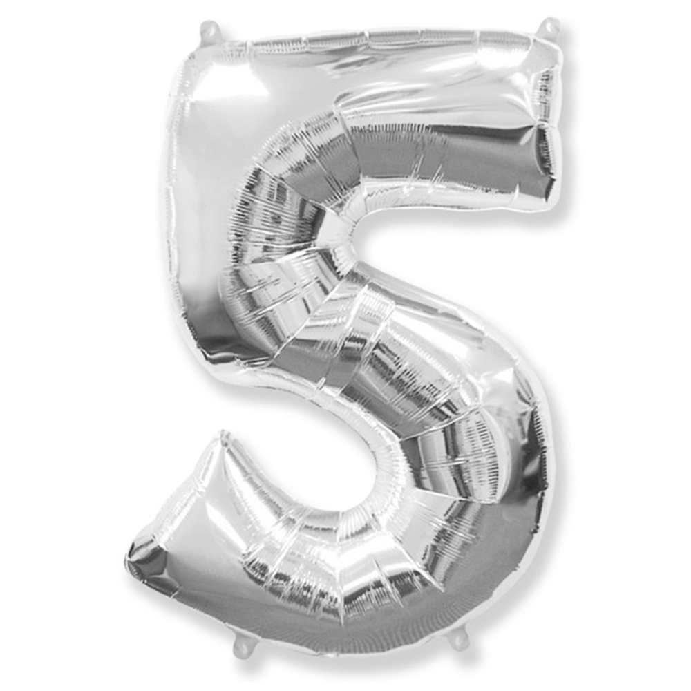 Шар фольгированный Цифра 5 101 см (Серебряный)