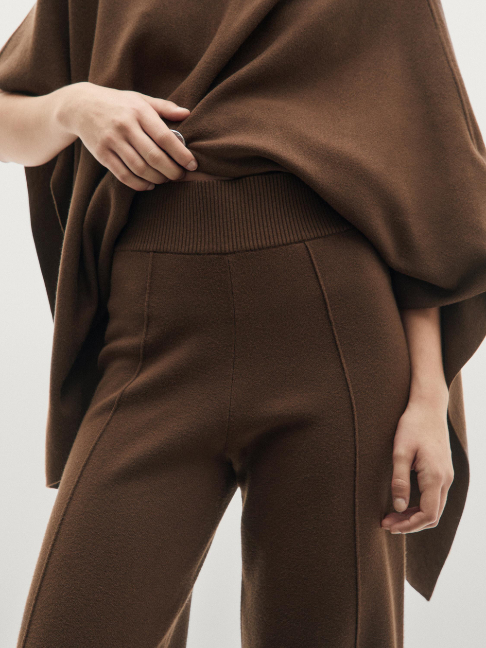 Massimo Dutti Широкие трикотажные брюки с декоративными швами, карамельный