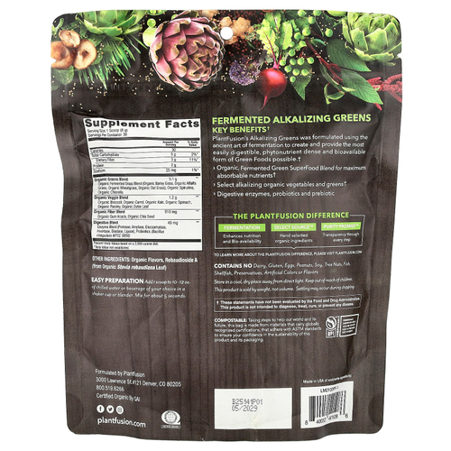 PlantFusion, органическая и ферментированная подщелачивающая зелень, 240 г (8,46 унции)