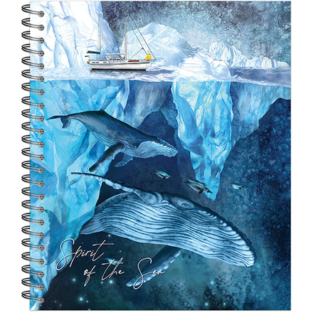 Тетрадь общая 96 листов на металлическом гребне "Девочка и киты"