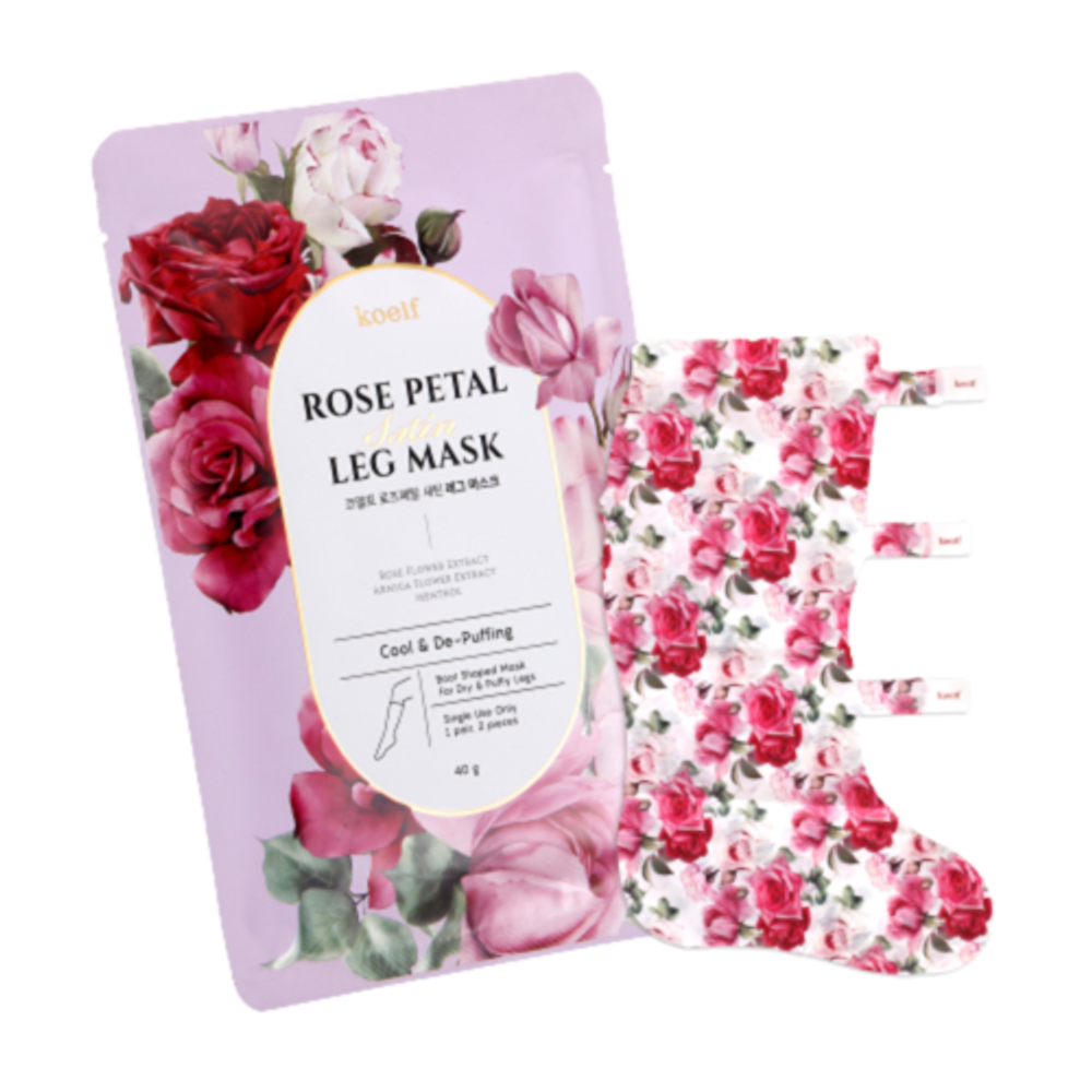 Koelf Маски-носочки для ног «роза» - Rose petal satin leg mask, 40г