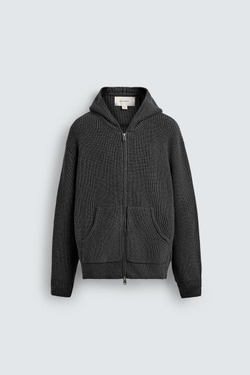 ZARA КАРДИГАН ИЗ ХЛОПКА И ШЕРСТИ С КАПЮШОНОМ, СЕРЫЙ МЕЛАНЖ