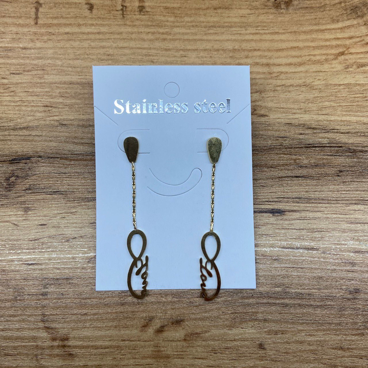 Серьги-гвоздики капля перевернутая жгутики Бесконечность Love цвет золотистый