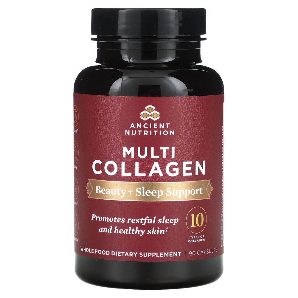 Ancient Nutrition, Мультиколлаген, красота + сон, 90 капсул