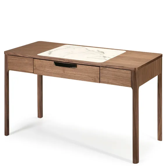 Письменный стол из ореха с мраморной накладкой на столешнице и выдвижным ящиком от премиального испанского бренда Angel Cerda в магазине Hallberg.ru