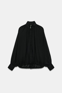 ZARA РУБАШКА С ВОРОТНИКОМ-СТОЙКОЙ ZW, ЧЕРНЫЙ