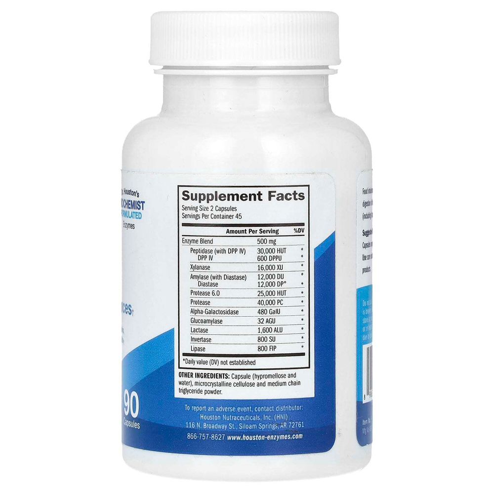 Houston Enzymes, TriEnza, фермент для лечения пищеварительной непереносимости, 90 капсул