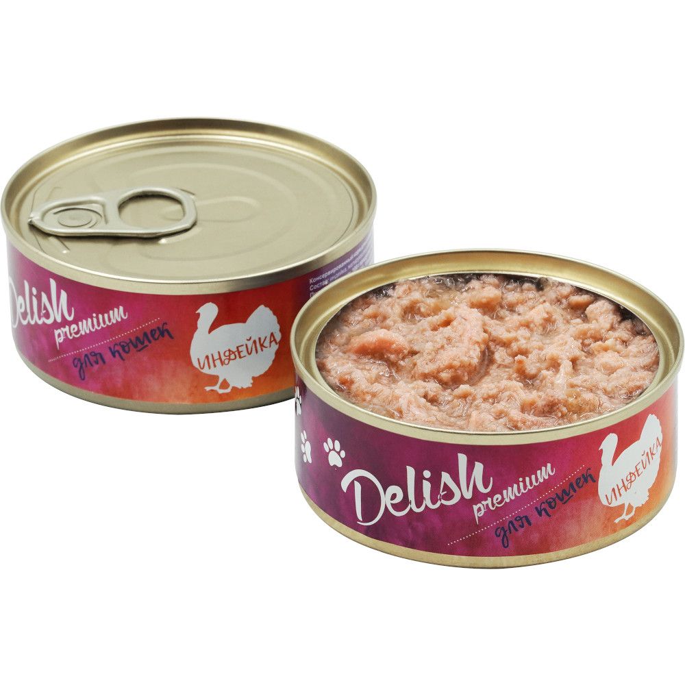 Консервы DELISH Premium для кошек с мясом индейки - 6 х 100 гр (набор)