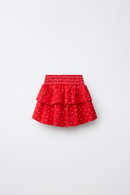 ZARA ЮБКА В ПОЛОСКУ С ВОЛАНАМИ, КРАСНЫЙ