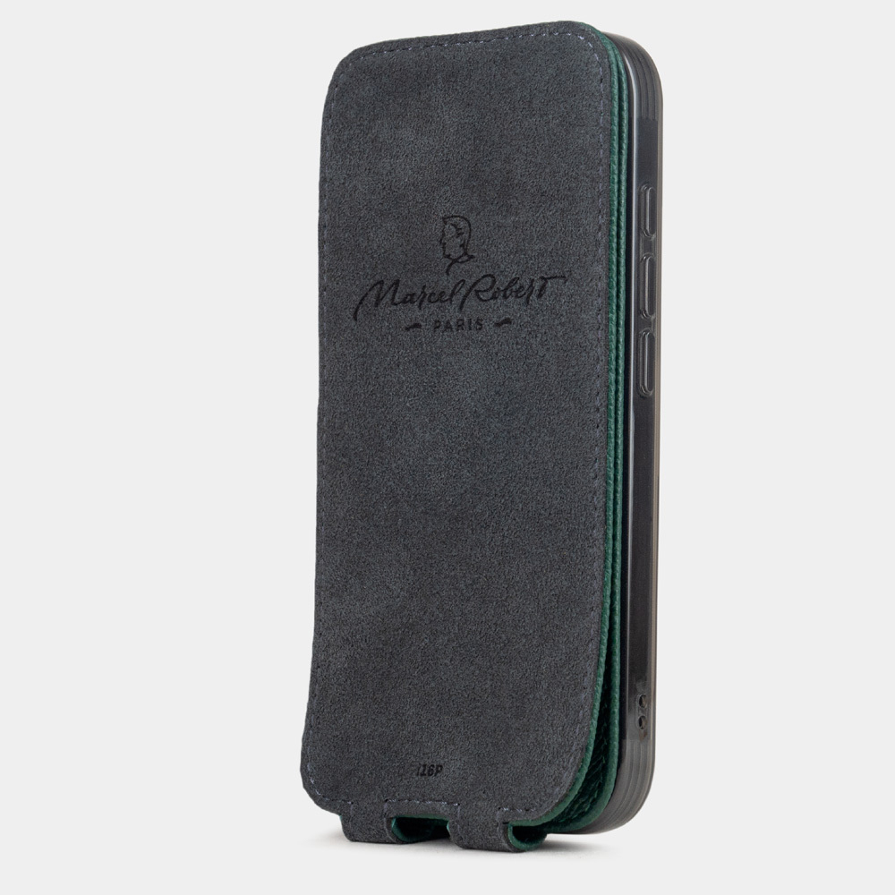 Чехол iPhone 17 Pro Max натуральная кожа сафьяно, зеленого цвета