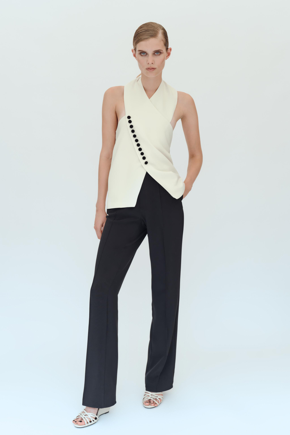 ZARA ТОП-ЖИЛЕТ НА ЗАПАХЕ, ЭКРЮ