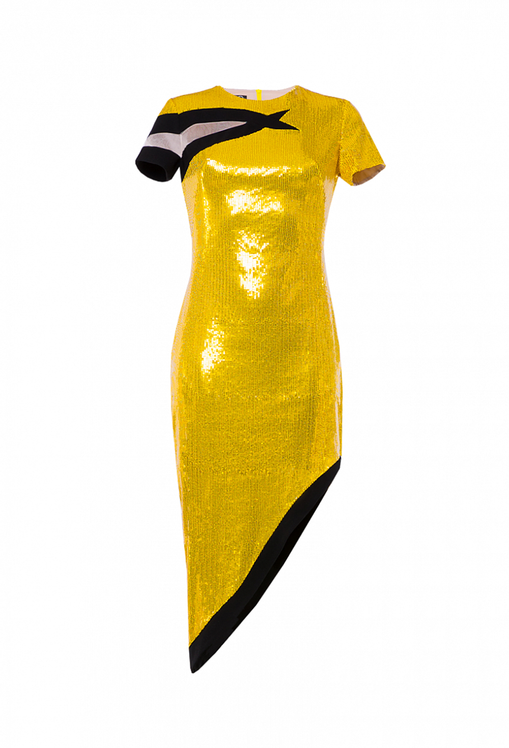 Платье ассиметричное в пайетках желтое 18-01-22 SS