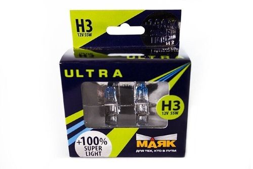 Лампа H3 12V 55W Pk22s набор +100% Super Light (МАЯК)