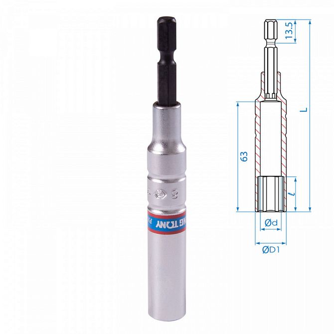 KING TONY (76C1108M) Головка для шуруповерта шестигранная 1/4", 8 мм, L = 110 мм