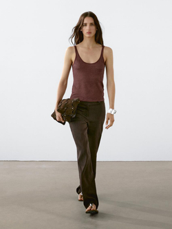 Massimo Dutti Трикотажный топ из 100% льна, бургундский