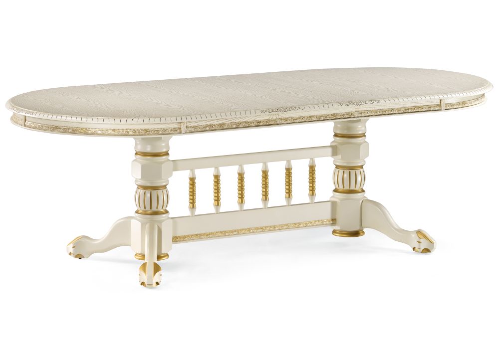 Деревянный стол Кантри 200(280)х107х79 слоновая кость / патина золото