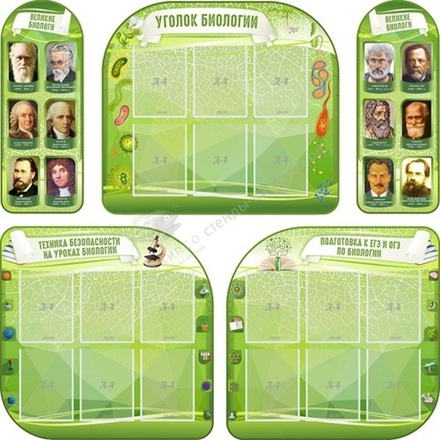 "Комплект для кабинета биологии" из 5-ти резных стендов