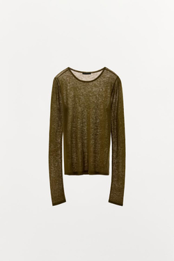 ZARA ФУТБОЛКА ИЗ 100% ШЕРСТИ, ЗЕЛЕНЫЙ