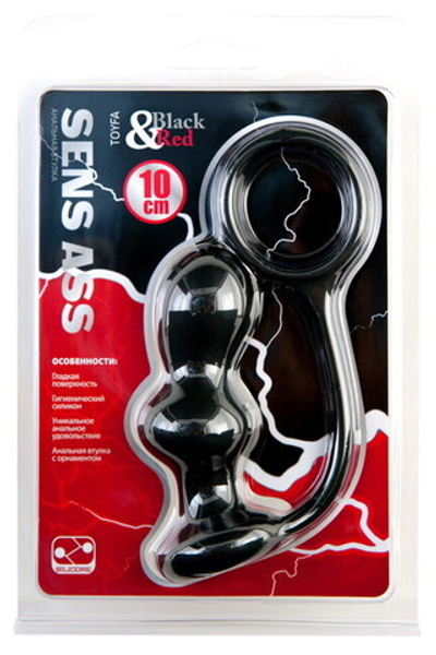 Черная анальная втулка с эрекционным кольцом Black & Red (Цвет: Чёрный)