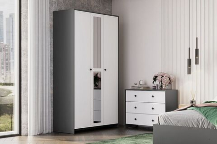 Шкаф для одежды распашной с зеркалом и полками Графит/Белый 120х50х209 см