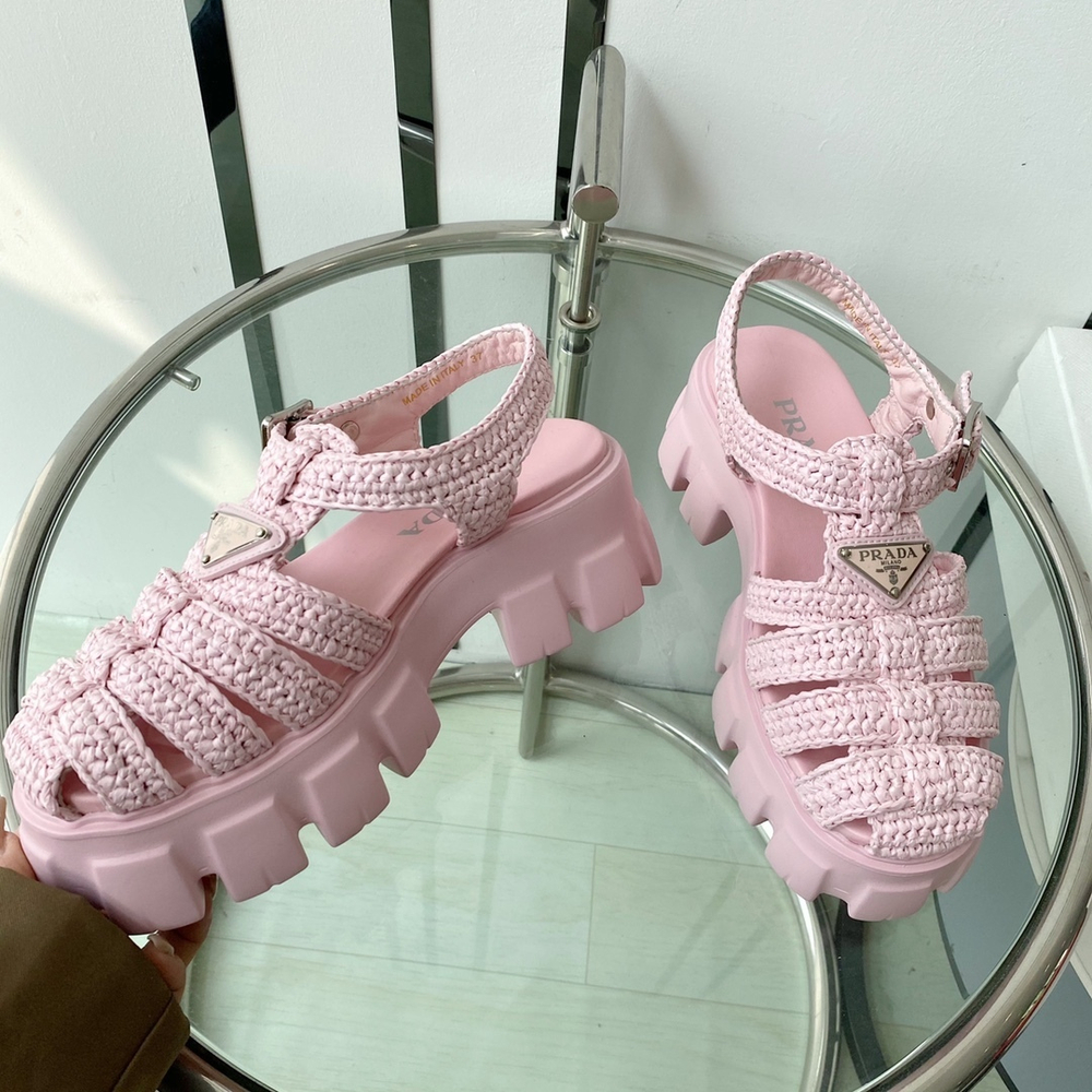 Prada Monolith Crochet Cage Sandals