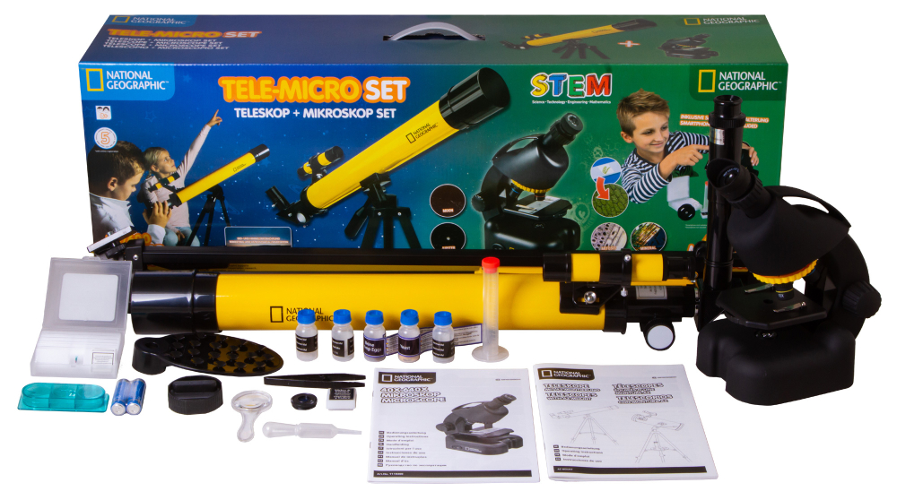 Набор Bresser National Geographic: телескоп 45/600 AZ и микроскоп 40–460x