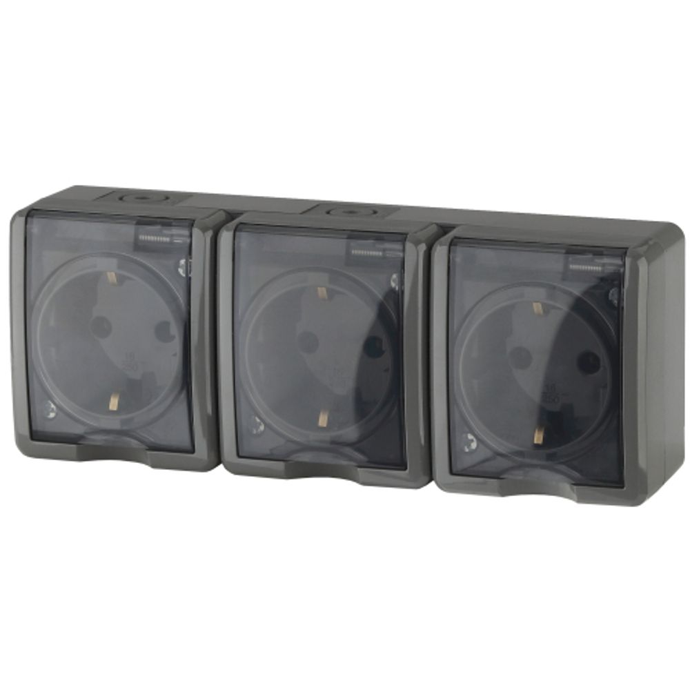 Розетка ЭРА Эксперт 11-2406-03 тройная 3х2P+E IP54 шторки 16A-250В ОУ серый | Эра Эксперт