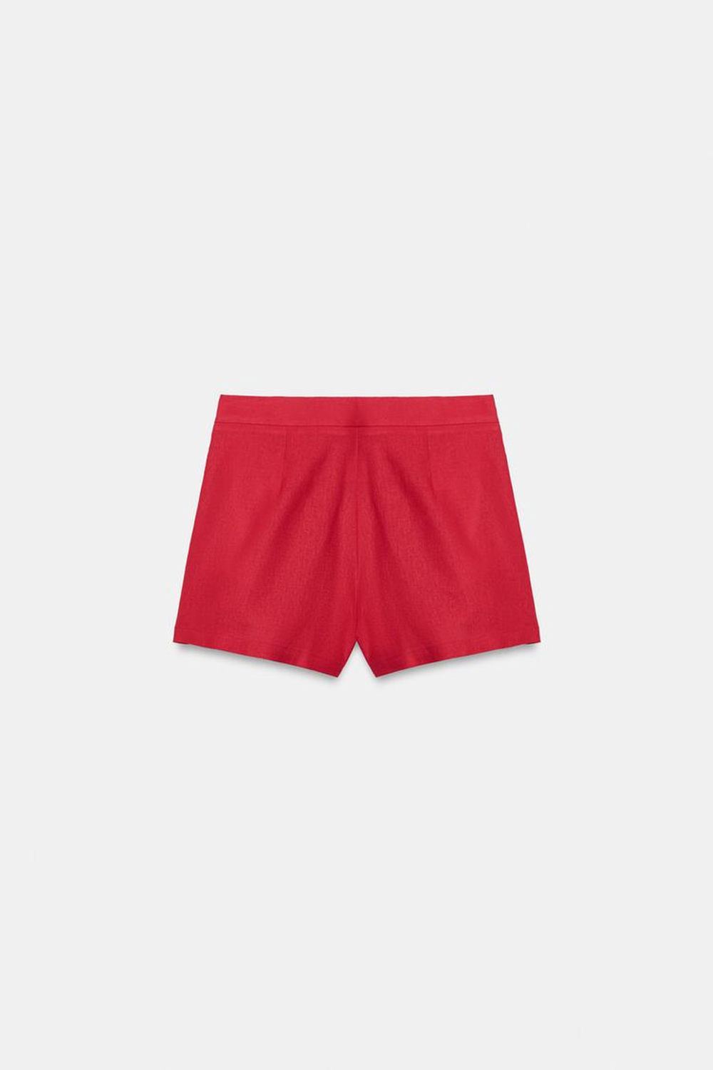 ZARA ШОРТЫ ИЗ ЛЬНА С ЗАЩИПАМИ, КРАСНЫЙ