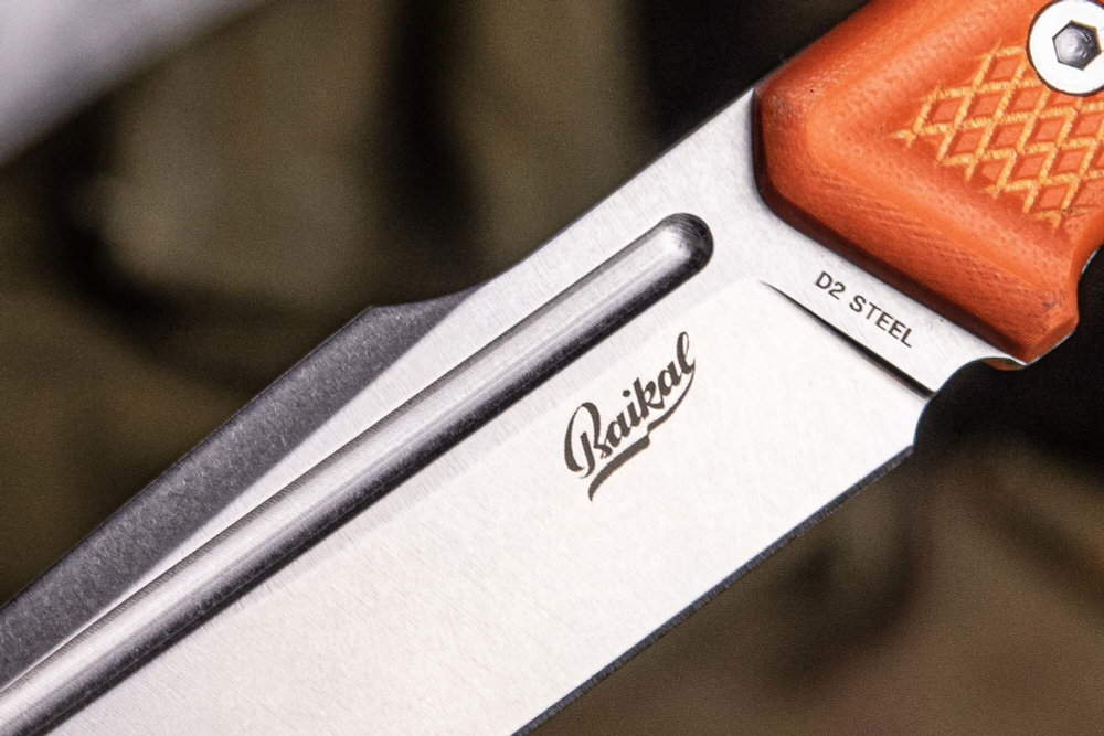 Туристический нож Baikal D2 StoneWash Kydex, G10 Orange