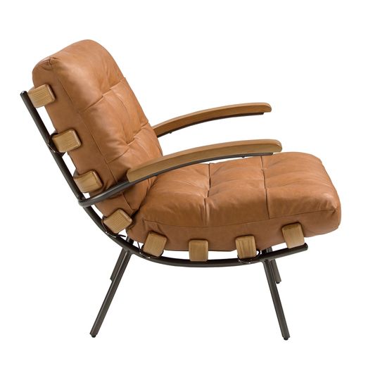 Кресло 5153 из коричневой кожи с подлокотниками из ясеня Испания 