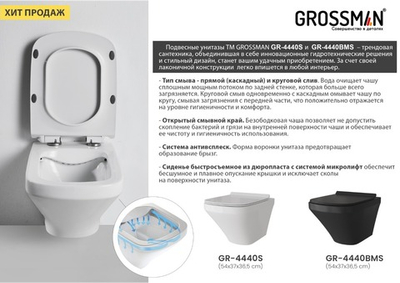 Унитаз Grossman GR-4440BMS подвесной Черный безободковый