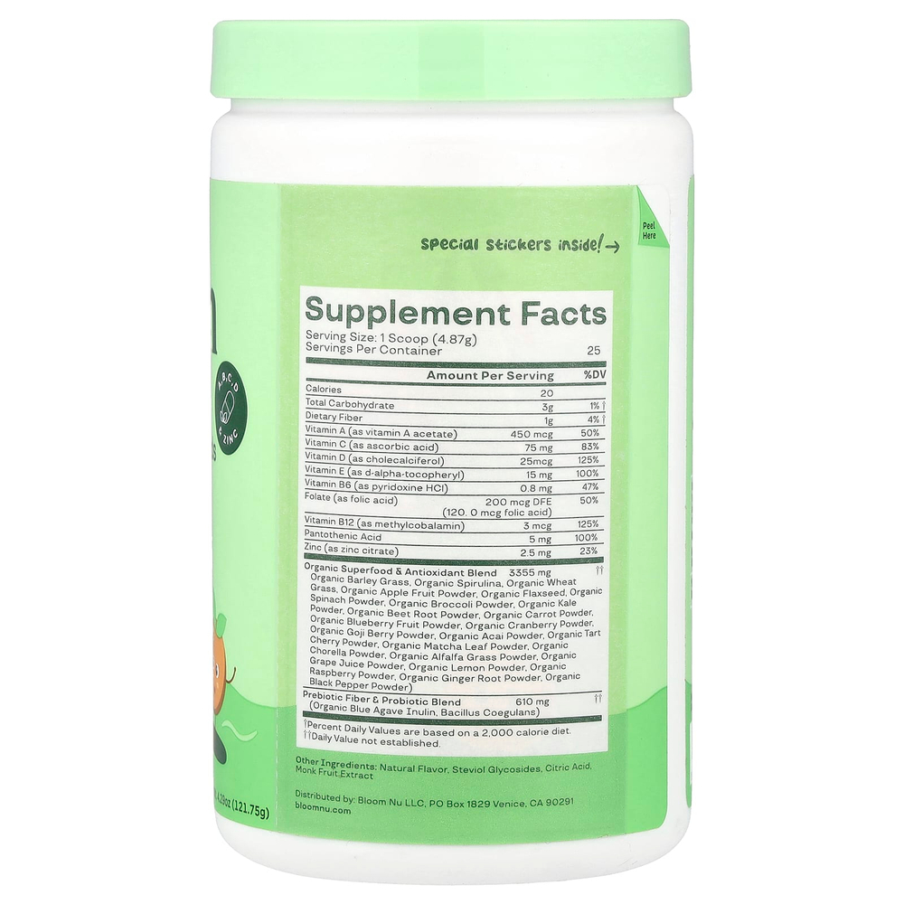 Bloom, Kids, зелень и суперфуды с мультивитаминами, тропический пунш, 121,75 г (4,29 унции)
