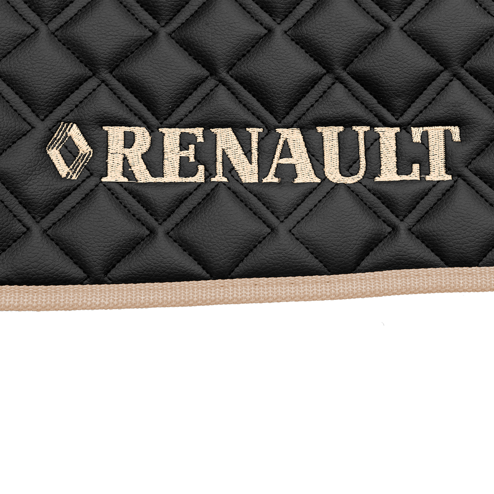 Ковры RENAULT T (автомат) (экокожа, черный, бежевый кант, бежевая вышивка)