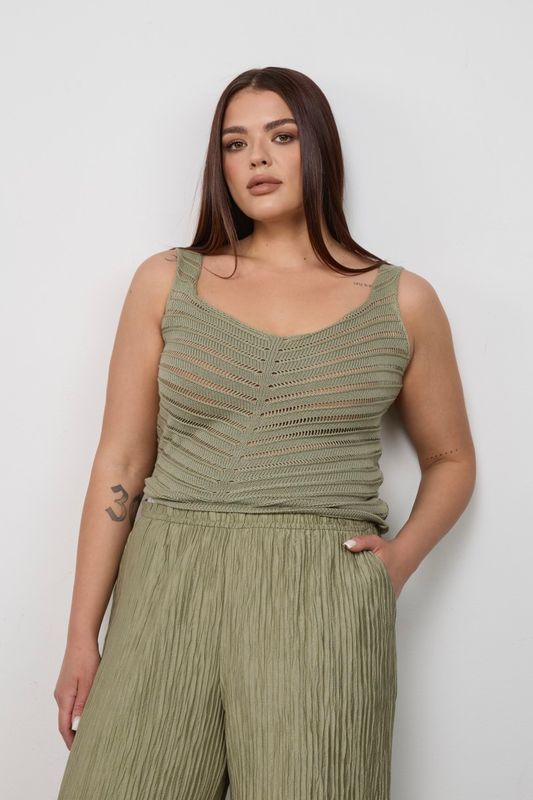 Майка вязаная ажурная, оливковый