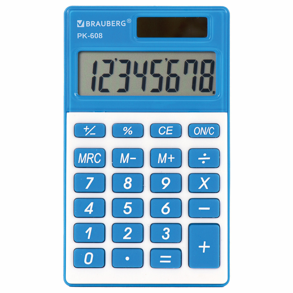 Калькулятор карманный BRAUBERG PK-608-BU (107x64 мм) 8 разрядов двойное питание синий (2 штуки в упаковке)