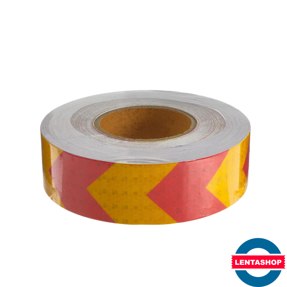 Жёлто-красная светоотражающая самоклеящаяся лента 50 мм х 45 м