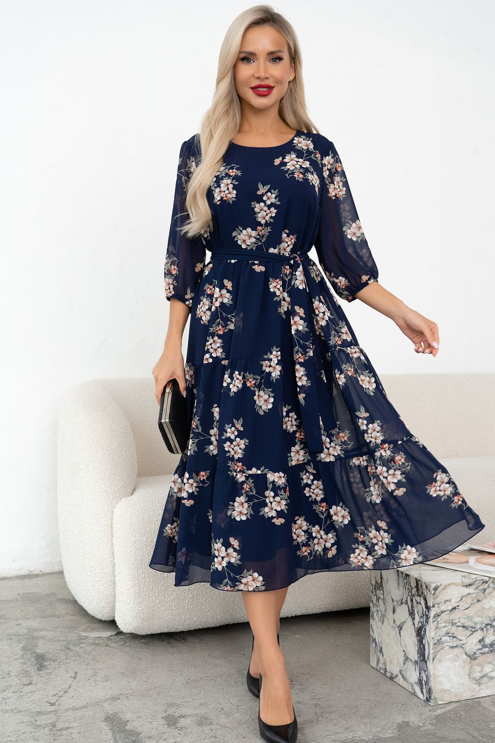 Платье Хелен (синий/цветы) Р11-2075/7 Nikol