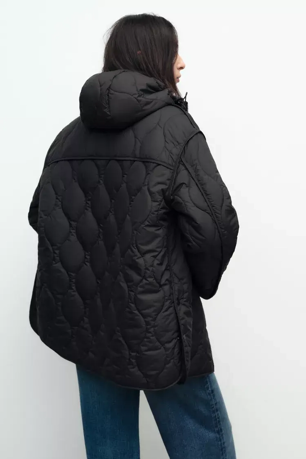 ZARA ПУХОВИК С КАПЮШОНОМ, ЧЕРНЫЙ