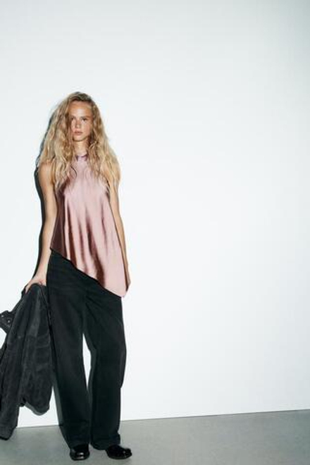 ZARA ДЖИНСЫ TRF STRAIGHT WIDE С ВЫСОКОЙ ПОСАДКОЙ, КОРИЧНЕВЫЙ