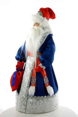 Кукла коллекционная Дед Мороз в боярской шубе из парчи с посохом