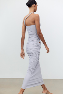 ZARA АСИММЕТРИЧНЫЙ ТОП С ГОРЛОВИНОЙ ХАЛТЕР, СЕРО-СИНИЙ