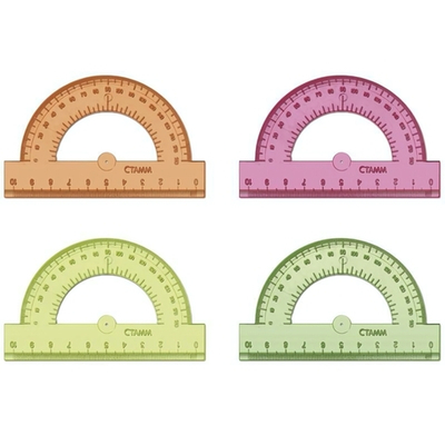 Транспортир 10см. отлив.шкала,прозр.флуоресц.в ассорт.(Стамм)