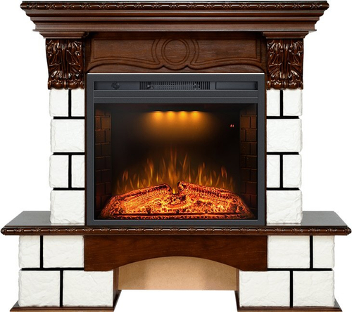 Каминокомплект Pierre Luxe - Белый / Темный дуб с очагом Emerald 23