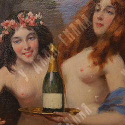 Алекс де Андре. Искушение Св. Антония шампанским. Холст, масло. Европа. Перв. четв. XX в.