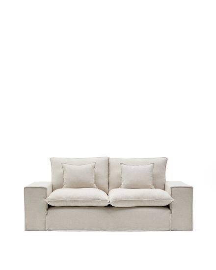 Anarela бежевый льняной диван 2-местный со съемным чехлом и подушками 240 см