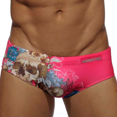 Мужские плавки брифы Addicted розовые с принтом