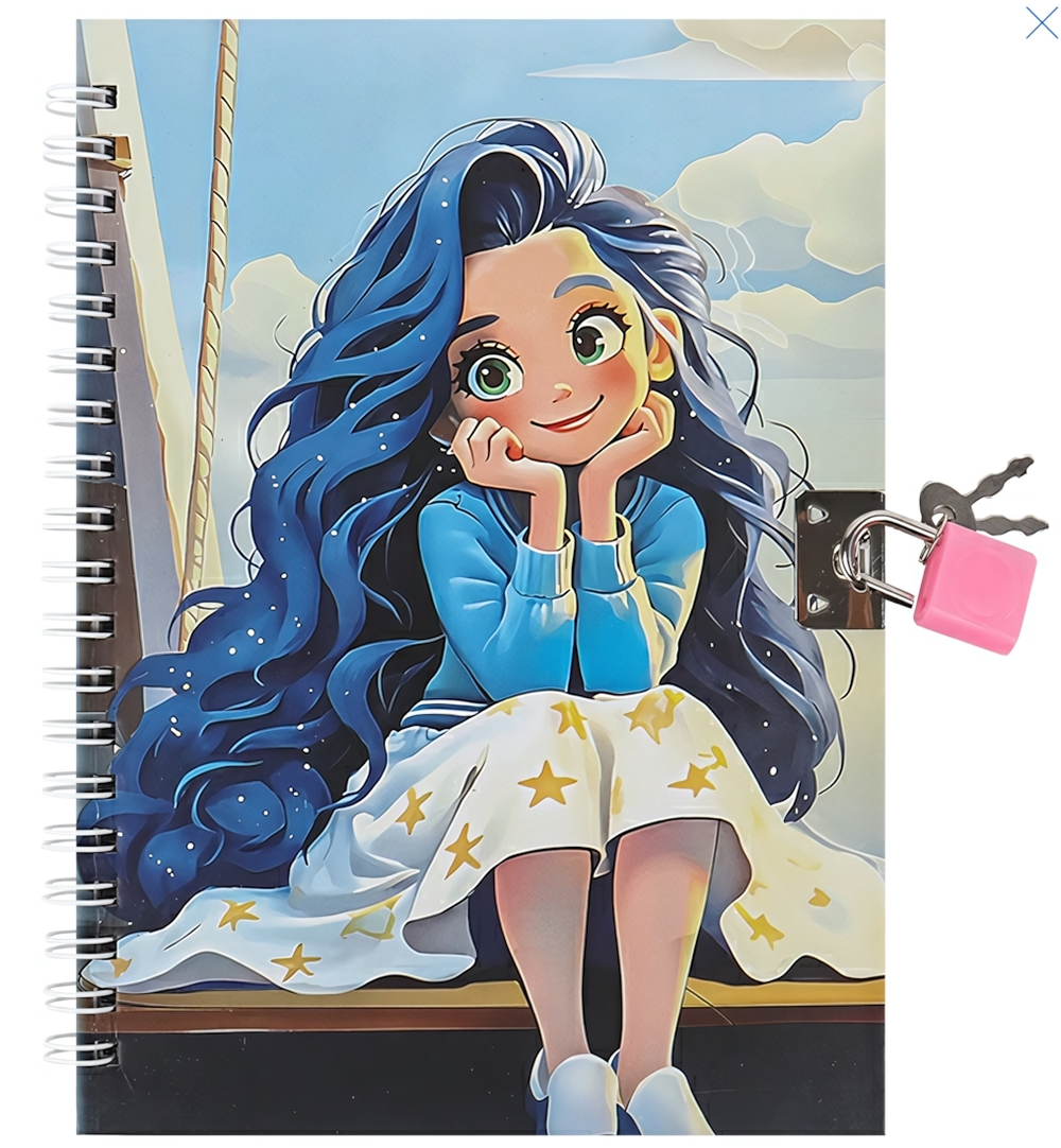 Блокнот 13*18 см 48л на спирали с замком "Девочка с синими волосами" (Darvish)