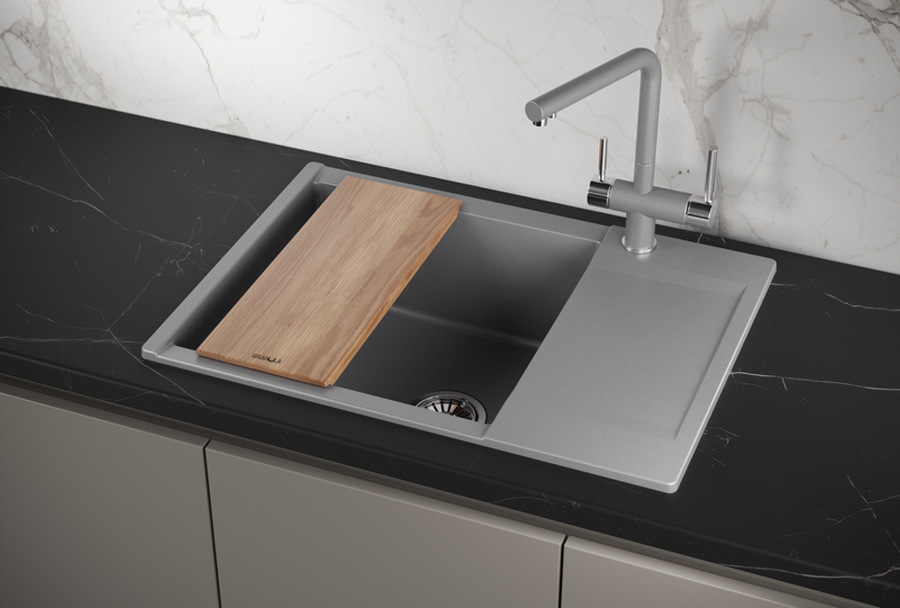 Granula ES-7003, АЛЮМИНИУМ, кухонная мойка, кварц, ESTETICA