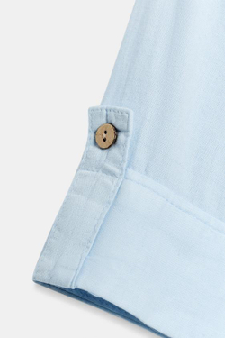 ZARA УКОРОЧЕННАЯ РУБАШКА ИЗ СМЕСОВОГО ЛЬНА, НЕБЕСНО-ГОЛУБОЙ